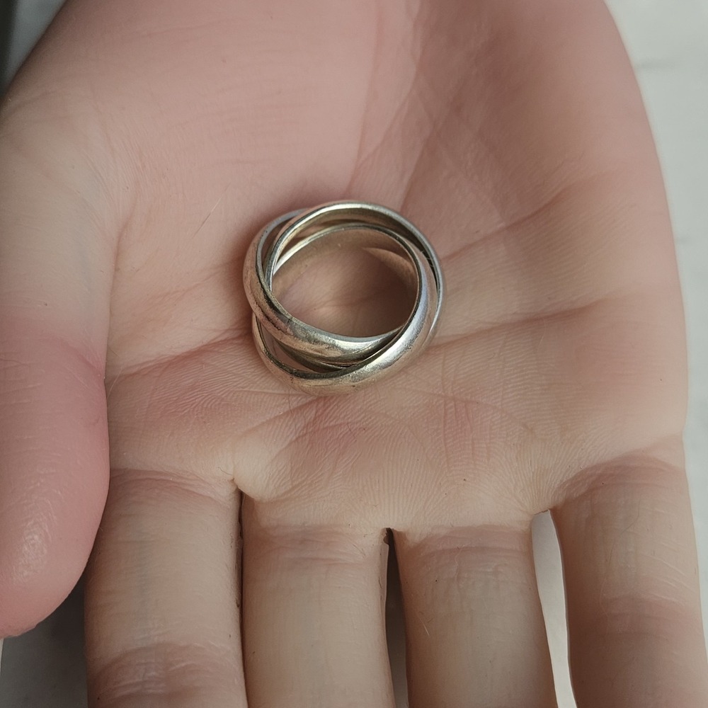 Vintage 925 Sterling Silver Triple Interlocked Trinity Wide Band Ring Size 6.5-7 - Picture 4 of 7